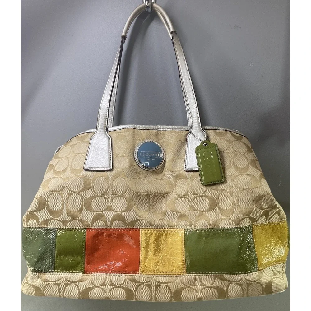 COACH One Women‎ Shoulder Bag Purse-Canvas Beige/olive/yellow/orange Signature C